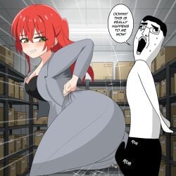 1boy1girl 4chan anime assjob assjob_through_clothes big_ass big_butt black_shorts bocchi_the_rock! chudjak green_eyes kita_ikuyo office_lady red_hair soyjak