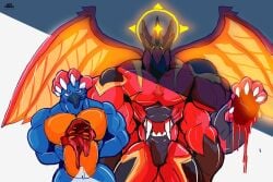 3:2 aoyi_aoyi avian bad_end bird blood bluebird bodily_fluids bone cardiophilia death dragon eastern_bluebird gore heart_in_hand hole_in_chest male male/male muscular muscular_male mythological_creature mythological_scalie mythology neptune_mereaux on_display oscine passerine rib_cage scalie size_difference snuff thrush_(bird)