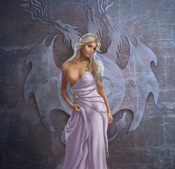 a_song_of_ice_and_fire blonde carriebest casual clothed daenerys_targaryen dress exposed_breasts female human pale_skin pose royalty toga