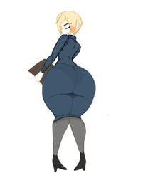 adomo ass ass_in_dress atomboi_(artist) big_ass blonde_hair bottom_heavy breasts bubble_ass bubble_butt curvy cute female huge_ass large_ass milf narrow_shoulders office_lady panties panties_visible_through_clothing pantylines see-through short_hair skirt small_breasts thick thick_thighs thighhighs thin thin_arms thin_waist voluptuous white_background