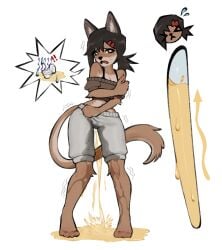 absurd_res anthro biped bodily_fluids bottomwear bra canid canine canis chainsaw_man clothing colored detailed digital_drawing_(artwork) digital_media_(artwork) domestic_dog emanata eyebrows eyelashes female female_anthro genital_fluids gurumo hi_res kobeni_higashiyama looking_at_viewer mammal navel open_mouth pants peeing peeing_through_clothing peeing_through_pants pose shaking shorts shoulderless_clothing shoulderless_shirt shoulderless_topwear solo sweatpants toilet topwear underwear urine urine_on_ground urine_on_leg urine_pool urine_stream wet wet_bottomwear wet_clothing wet_shorts wetting