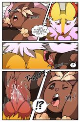 anthro bodily_fluids braixen comic comic_page drooling duo erection female female_penetrated genital_fluids genitals hi_res keluturtle kingbriarturtle lopunny male male_penetrating male_penetrating_female nintendo open_mouth penetration penis pokémon_(species) pokemon pokemon_(species) pussy pussy_juice pussy_juice_on_penis saliva sex simple_background straight sweat tongue video_games