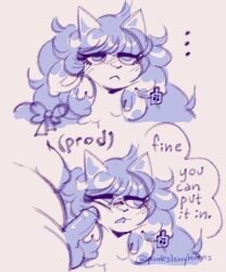 4_ears accessory ambiguous_gender anthro areola balls biped bovid bow_ribbon breasts caprine duo ear_piercing ear_tag erection genitals hair hair_accessory hair_ribbon hairbow horn intersex intersex/ambiguous male mammal monochrome multi_ear nipples overweight overweight_intersex penis penis_on_cheek piercing pinkshinyhorns ribbons round_ears sheep signature small_penis speech_bubble text