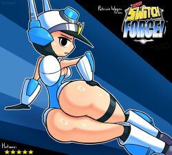 1girls angry ass ass_focus bubble_butt gloves hand_on_hip helmet mighty_switch_force patricia_wagon police_uniform sideboob solo_female thick_thighs tiimooner wayforward
