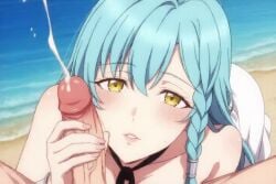 1boy 1boy1girl 1girls ai_generated bracelet breasts cum day dress ejaculation erection female handjob jewelry lips looking_at_viewer male ocean outdoors parted_lips penis pov projectile_cum solo_focus straight tagme veins video water