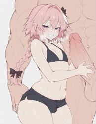ai_generated astolfo_(fate) fate_(series) femboy heavy_breathing huge_cock large_penis meupfem muscular muscular_male otoko_no_ko penis_awe precum sissy size_difference sweating sweaty tagme very_sweaty yaoi