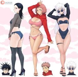 3girls ass belly black_hair booty cute cute_butt cute_face dismaiden flip_flops fushiguro_megumi hips itadori_yuuji jujutsu_kaisen looking_at_viewer midriff multiple_girls petite petite_body petite_female pink_hair posing posing_for_the_viewer revealing revealing_clothes rule_63 satoru_gojo sexy sexy_body sexy_clothing shoes skinny skinny_female skinny_waist slender_body slender_waist small_breasts stiletto_heels swimsuit tummy white_hair