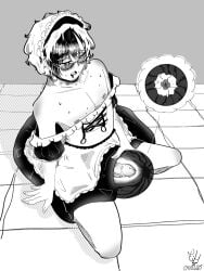 1boy 2d black_hair blush boy closed_mouth erect_penis femboy glasses grey_hair haise_moriarty indie_virtual_youtuber latam_virtual_youtuber light-skinned_male light_skin maid maid_outfit maid_uniform male male_only masturbation nipples short_hair two-tone_hair virtual_youtuber vtuber vtuberfanart white_hair young