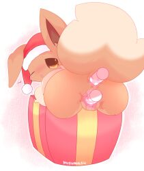 1girls anal anal_fluids anal_penetration bodily_fluids christmas christmas_clothing christmas_headwear clothing eevee eeveelution female female_focus female_only female_penetrated feral generation_1_pokemon genital_fluids genitals gift hat headgear headwear hi_res holidays looking_at_viewer looking_back looking_back_at_viewer misumasu nintendo penetration pokemon pokemon_(species) pussy santa_hat sex_toy solo vaginal vaginal_fluids vaginal_penetration vulva