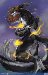 anthro anus charr claws dancing ethanw felid female fire genitals guild_wars hi_res horn looking_at_viewer mammal nipples nude pussy scar solo text url video_games