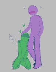alan_becker animation_vs_minecraft blush circle_head english_text gay green_(avm) grey_body head_pat heart male/male male_only no_genitals no_sex non-human non-human_only on_knees purple_(avm) purple_skin ship_dynamics simple_background standing sweat tied tied_arms toony yaoi