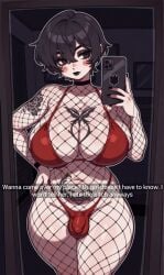 1dickgirl 1futa ai_generated black_hair black_lipstick bulge caption cheating cheating_(relationship) cheating_boyfriend female fishnets goth goth_dickgirl goth_futa homewrecker red_bra red_panties selfie snapchat tagme talking_to_viewer text