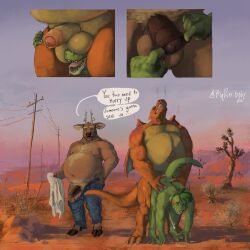 1:1 2026 ambiguous_penetration anthro antlers arm_tattoo balls belly belly_hair belly_tattoo big_belly body_hair chad_(eyeseedee) charizard chest_hair chris_(eyeseedee) clothed clothing deer desert english_text foreskin foreskin_play foreskin_pull generation_1_pokemon genitals group hi_res hooves horn kent_(pacific_coyote) male male/male mammal mature_male musclegut muscular muscular_male nintendo obese obese_anthro obese_male outdoor_nudity outside_sex overweight overweight_anthro overweight_male pacific_coyote penetration penis pokemon pokemon_(species) pokemorph power_lines pubes risky_sex sand sex size_difference smoke smoke_from_nose tattoo text these_aren't_my_glasses topless topless_male trio undressing wings