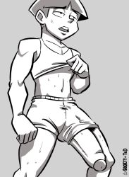 1boy erection foreskin huge_cock male_only monochrome penis societyoftd sweat tuan_(societyoftd)