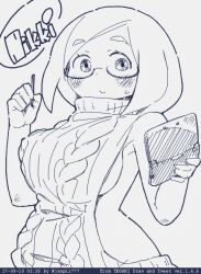 1girls 2013 aran_sweater backless_dress backless_outfit bare_back bare_shoulders blush bob_cut breasts cable_knit character_name dated dress female girly glasses handheld_game_console hands_up high_collar holding holding_handheld_game_console holding_stylus janpii janpii777 large_breasts looking_at_viewer monochrome naked_sweater nikki_(swapnote) nintendo nintendo_3ds pixiv_commission semi-rimless_eyewear short_hair sideboob smile solo stylus swapnote sweater sweater_dress tegaki_draw_and_tweet turtleneck turtleneck_sweater upper_body virgin_killer_sweater