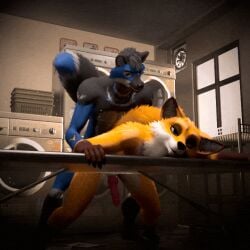 3d_(artwork) animal_genitalia animated anthro anthro_penetrating balls blender_(artwork) canid canine canis chase97 digital_media_(artwork) erection fox fur genitals kairo_(yeenkairo) male male/male male_penetrated male_penetrating male_penetrating_male mammal mature_anthro nude penetration penis ronnoyeen sex tail wolf