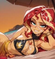 abs ai_generated aqua_eyes artist_request ass beach big_ass big_breasts big_hips bikini bikini_bottom bikini_top breasts cleavage equestria_girls eyebrows eyelashes female female_focus female_only grin long_hair looking_at_viewer medium_breasts medium_hair my_little_pony my_little_pony_equestria_girls navel outside red_hair seductive seductive_look seductive_smile smile smirk smooth_skin solo solo_female solo_focus sunset_shimmer sunset_shimmer_(eg) swimsuit velfur yellow_hair yellow_skin