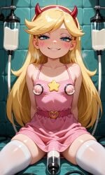 aged_up_character ai ai_generated blonde_hair blue_eyes milking_breasts milking_machine milking_penis small_breasts smiling_at_viewer star_butterfly star_vs_the_forces_of_evil