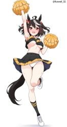 black_hair brown_eyes cheering cheerleader cheerleader_uniform cute cute_face female female_focus female_only happy happy_female horse horse_ears horse_girl horse_tail kitasan_black_(umamusume) leg_in_air pale-skinned_female panties panties_under_skirt petite petite_body petite_female pom_poms roswell-ss sexy sexy_body short_hair skinny_female slender_body slender_waist small_breasts solo solo_female solo_focus tiny_breasts umamusume umamusume_pretty_derby underboob