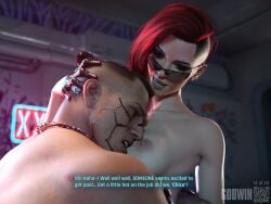 1boy 1boy1girl 1girls 3d areolae asymmetrical_hair breast breasts brown_hair caption comic comic_page corporate cowgirl_position cyberpunk cyberpunk_(series) cyberpunk_2077 dialogue female fit_female fit_male glasses godwin holding_head implied_sex jackie_welles latina latina_female latino light-skinned_female light_skin looking_at_another looking_over_eyewear looking_over_sunglasses male neroxliv nipples nude nude_female nude_male pleasure_face pleasured red_hair shades smirking subtitled sunglasses tagme talking_to_another teasing tinted_eyewear tomboy v_(cyberpunk_2077) valerie_(cyberpunk_2077)