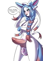 absurd_res animal_genitalia animal_penis anthro anthrofied ball_markings ball_tattoo balls big_balls big_penis blue_body blue_fur blue_hair bow_ribbon braided_hair canid canine canine_genitalia canine_penis canis created_by_vivi eeveelution erection femboy fur generation_6_pokemon genital_markings genital_tattoo genitals green_eyes hair hi_res huge_cock knot knotted_penis long_hair male mammal markings multicolored_body multicolored_fur nintendo noel_(daann) penis pokemon pokemon_(species) pokemorph ribbons solo sylveon tail tattoo tuft