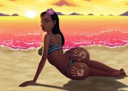 1girls ass beach big_ass bikini black_hair bubble_butt dark-skinned_female dark_skin disney female handprint handprint_on_ass lilo_and_stitch nani_pelekai solo yolkiin