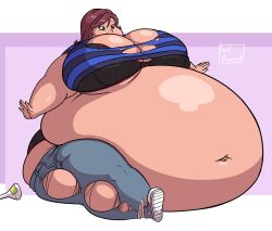 axel-rosered big_belly big_breasts breasts character_request enormous_belly expanded_belly expansion expansion_potion ripped_clothing tagme