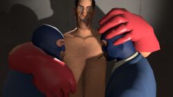 admiration chest_hair domination enemy evil_smile gay hairy_chest medic_(team_fortress_2) nipples nipples_out slave spy_(team_fortress_2) submission submissive_male sucking_nipples team_fortress_2