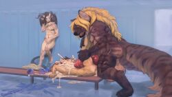 16:9 4k abs absurd_res animal_genitalia anthro anus artcondedaniel backsack balls bench biceps big_balls big_penis blonde_hair blush bodily_fluids breasts broken_bottle broken_glass brown_body brown_hair canine_genitalia claws cum cum_drip cum_from_nose cum_in_mouth cum_in_nose cum_inside cum_on_breasts cum_on_chest cum_on_face cum_pool cum_pooling cumshot deer digitigrade dripping duo ejaculation excessive_cum excessive_genital_fluids eye_roll facial_hair facial_scar genital_fluids genitals glass goatee grimace hair hand_on_penis hi_res holding_bench horn huge_balls huge_cock huge_genitalia humanoid humanoid_genitalia humanoid_penis hyena inner_ear_fluff knot leaning_on_wall leg_scar locker_room male male/male mammal masturbation musclegut muscular muscular_anthro muscular_male navel nipples on_bench orgasm pecs penis perineum plantigrade potion_bottle satyr scar sex size_difference smile smoking spilled_potion striped_body striped_hyena stripes tail thigh_sex toe_claws towel tuft widescreen