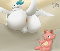 2025 absurd_res anthro anus ass balls bathtub big_butt blue_ears blue_eyes cattiva dragon drain_scat duo fur furred_dragon furred_scalie genitals gesture hair hand_gesture hi_res holding_penis huge_butt inside looking_at_another male male/male mammal mythological_creature mythological_scalie mythology pal_(species) palworld penis pink_body pocketpair quivern scalie sitting tail teeth thumbs_up white_body white_fur wings