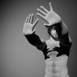 3d 3d_(artwork) 3d_model capcom carlos_oliveira greyscale hairy_chest hands_casting_shadow male male_focus male_only male_solo masculine_male masculine_man meme muscular muscular_male no_visible_genitalia resident_evil rysxxx solo solo_focus solo_male