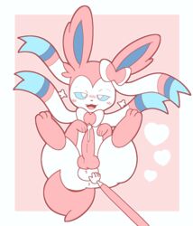 alliwaise animal_genitalia animal_penis anus balls blush bodily_fluids bow canine_penis cum cute_face eeveelution femboy feral genital_fluids genitals hand_on_balls hi_res knot looking_at_viewer lying male male_only male_sylveon nintendo on_back open_mouth paws penis pokémon_(species) pokemon pokemon_amie precum raised_paw ribbons solo stylus sylveon teeth video_games