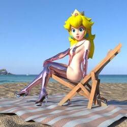 1girls 3d beach blonde_hair elbow_gloves female female_only high_heels human human_only latentspc mario_(series) nintendo pinup princess princess_peach royalty sling_bikini solo solo_female super_mario_bros. thighhighs_covering_ass