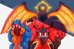 3:2 aoyi_aoyi avian bad_end bird blood bluebird bodily_fluids bone cardiophilia death dragon eastern_bluebird gore heart_in_hand hole_in_chest male male/male muscular muscular_male mythological_creature mythological_scalie mythology neptune_mereaux on_display oscine passerine rib_cage scalie size_difference snuff thrush_(bird)