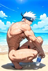 ai_generated aonoshishi bara big_penis cum erection hatake_kakashi kakashi_hatake male male_nipples male_only muscular_male naruto naruto_(series) nipples nude penis