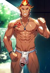 ai_generated akai_suzaku aonoshishi balls bara bulge fundoshi idolmaster idolmaster_side-m male male_nipples male_only muscular_male nipples penis