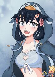 black_hair blue_eyes breasts female lilnoot_(vtuber) penguin_girl short_hair virtual_youtuber