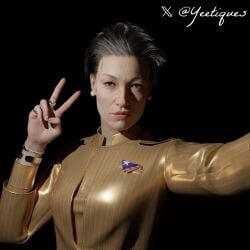 3d clothed cyberpunk_2077 female female_only green_eyes looking_at_viewer milf peace_sign rosalind_myers selfie yeetiques