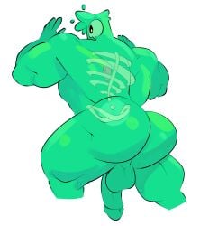 ass balls biceps cerwcerw daddy doug_(monster_prom) facing_away male male_only monster_con monster_prom muscular penis skeleton slime testicles