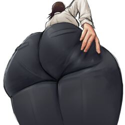 1girls ass back_view brown_hair chainsaw_man clothed dumptruck_ass female hand_on_butt higashiyama_kobeni huge_ass low-angle_view pantylines plok902 tagme thick_ass thick_thighs