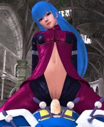 1boy 1girls 3d blue_hair bodysuit church church_interior cowgirl_position female king_of_fighters king_of_fighters_xiv king_of_fighters_xv kula_diamond leather leather_clothing long_hair looking_at_viewer lordryu male male/female meitenkun partially_clothed partially_clothed_female penis penis_in_pussy penis_out pov purple_bodysuit purple_eyes sex shiny_clothes snk vaginal_penetration xnalara xps