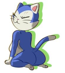 anthro anthrofied areolae ass blue_fur bowser's_fury breasts cat_ears cat_tail chinigan closed_eyes eyelashes feline furry kitten_(mario) mammal mario_(series) nipples paws super_mario_3d_world tail toe_beans transparent_background whiskers white_fur