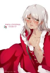 1girls alternate_hairstyle christmas christmas_outfit cum cum_on_body cum_on_breasts cum_on_face fire_emblem fire_emblem_awakening hair_down kyo-usa kyousa38 nintendo robin_(fire_emblem) robin_(fire_emblem)_(female) solo solo_female source_request