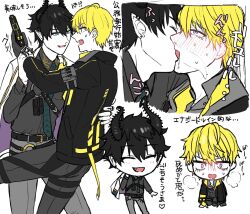 alien alien_boy black_hair horns kissing male/male nijisanji nijisanji_en officer police ren_zotto sonny_brisko virtual_youtuber yellow_hair