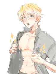 erect_nipples erection lifted_shirt light_skin male male_breasts male_only nijisanji nijisanji_en nipples officer purple_eyes sonny_brisko tagme twink virtual_youtuber yellow_hair