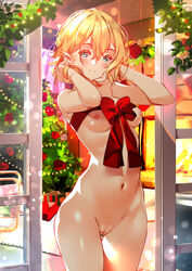 1girls blonde_hair breasts christmas female female_focus female_only innie_pussy kanojo_okarishimasu light_skin naked nanami_mami nipples nude nude_female pussy solo solo_female sydus thigh_gap uncensored white_skin