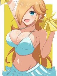 blonde_hair blue_eyes breasts cheerleader_uniform female female_only mario_(series) nintendo pom_poms princess_rosalina sfw solo super_mario_galaxy tagme yassrosalina