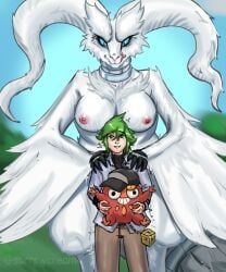 anthro big_breasts darumaka fluffy_chest fur licking_own_lips natural_harmonia_gropius pokémon_(species) pokemon pokemon_(species) pokemon_bw reshiram sorrowcream taller_girl trembling