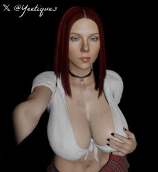 3d big_breasts black_widow_(marvel) green_eyes looking_at_viewer marvel red_hair selfie selfie_pose solo yeetiques