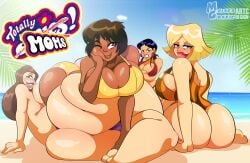 4girls angry beach big_lips blonde_hair blue_eyes blue_hair brown_hair brown_lips carmen_(totally_spies) cleavage clenched_teeth dark_skin female_only gabriella_(totally_spies) huge_ass long_hair looking_at_viewer lying mature mature_female milf moisesgrafic one-piece_swimsuit one_eye_closed outdoors phoebe_(totally_spies) red_lips short_hair smile stella_(totally_spies) thick_lips thick_thighs totally_spies wide_hips